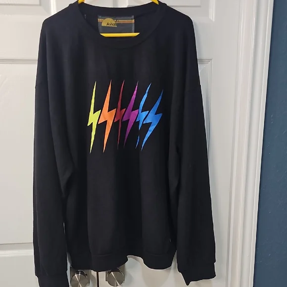 Rare Aviator Nation 5 Bolt Rainbow Graphic Boyfriend Sweatshirt XL - Picture 6 of 11